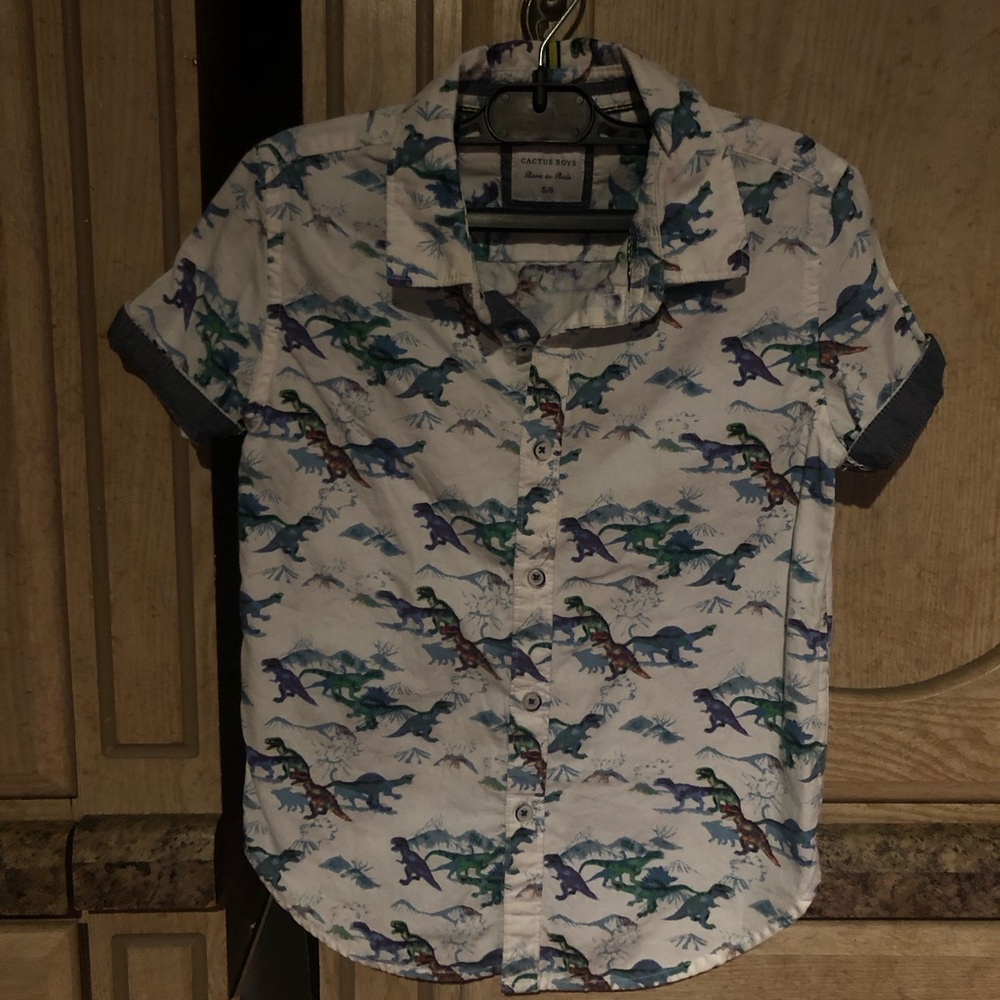 Cactus Boys Dino Printed Short Sleeve Button Down